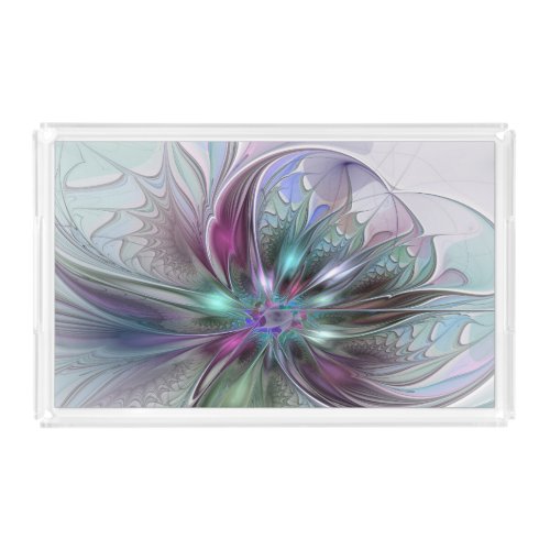 Colorful Fantasy Abstract Modern Fractal Flower Acrylic Tray