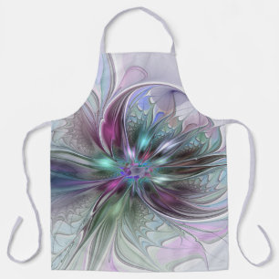 Colorful Fantasy Abstract Modern Fractal Flower Apron