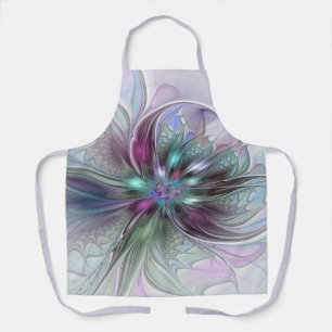 Colorful Fantasy Abstract Modern Fractal Flower Apron
