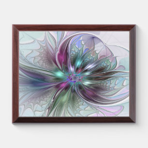Colorful Fantasy Abstract Modern Fractal Flower Award Plaque