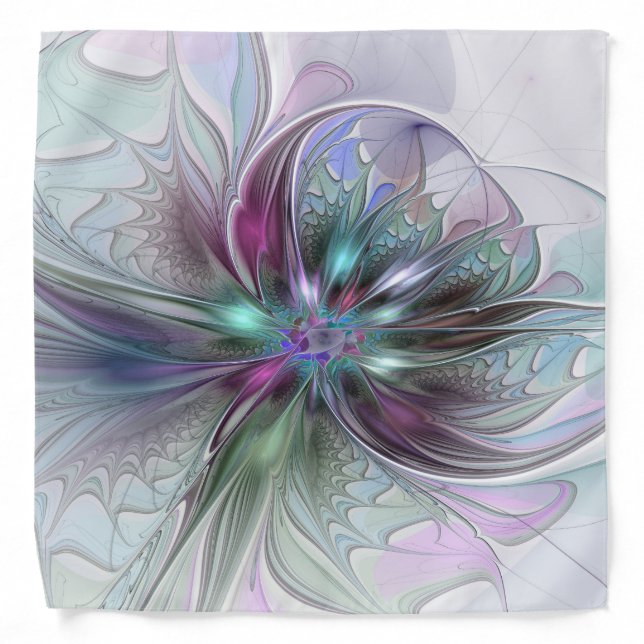Colorful Fantasy Abstract Modern Fractal Flower Bandana (Front)