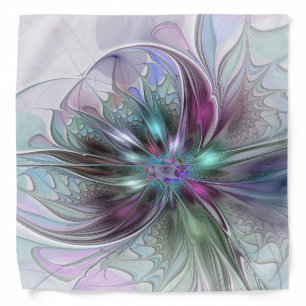 Colorful Fantasy Abstract Modern Fractal Flower Bandana