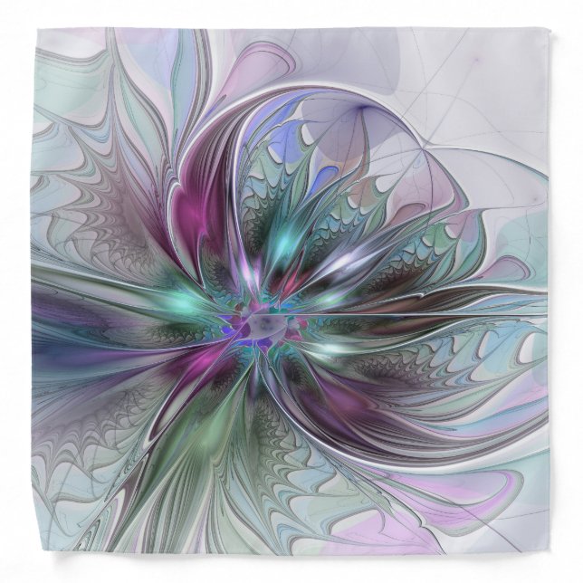 Colorful Fantasy Abstract Modern Fractal Flower Bandana (Front)