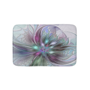 Colorful Fantasy Abstract Modern Fractal Flower Bath Mat