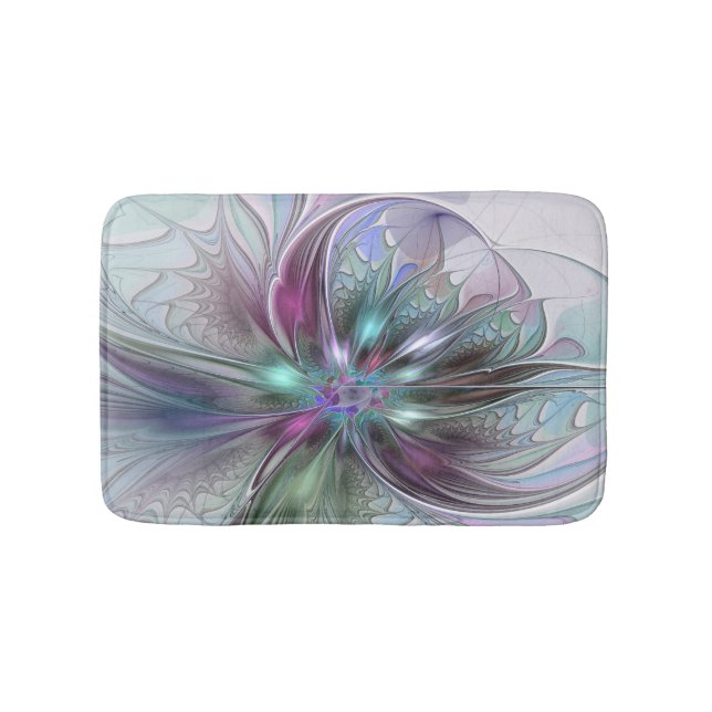 Colorful Fantasy Abstract Modern Fractal Flower Bath Mat (Front)