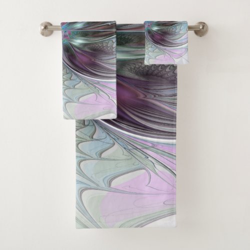 Colorful Fantasy Abstract Modern Fractal Flower Bath Towel Set