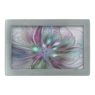 Colorful Fantasy Abstract Modern Fractal Flower Belt Buckle