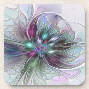 Colorful Fantasy Abstract Modern Fractal Flower Beverage Coaster