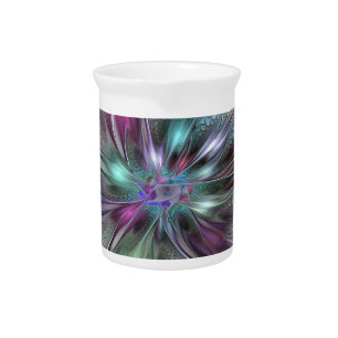 Colorful Fantasy Abstract Modern Fractal Flower Beverage Pitcher