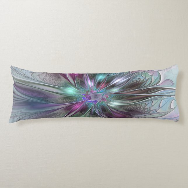 Colorful Fantasy Abstract Modern Fractal Flower Body Pillow (Front)