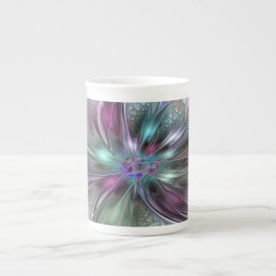 Colorful Fantasy Abstract Modern Fractal Flower Bone China Mug