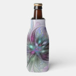 Colorful Fantasy Abstract Modern Fractal Flower Bottle Cooler at Zazzle