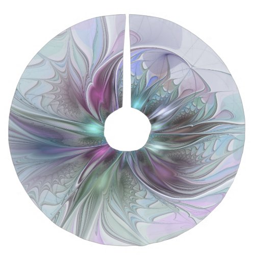 Colorful Fantasy Abstract Modern Fractal Flower Brushed Polyester Tree Skirt