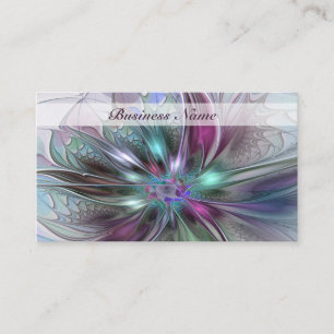 Colorful Fantasy Abstract Modern Fractal Flower Business Card