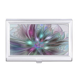 Colorful Fantasy Abstract Modern Fractal Flower Business Card Case