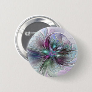 Colorful Fantasy Abstract Modern Fractal Flower Button