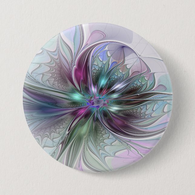 Colorful Fantasy Abstract Modern Fractal Flower Button (Front)