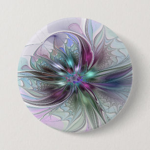 Colorful Fantasy Abstract Modern Fractal Flower Button