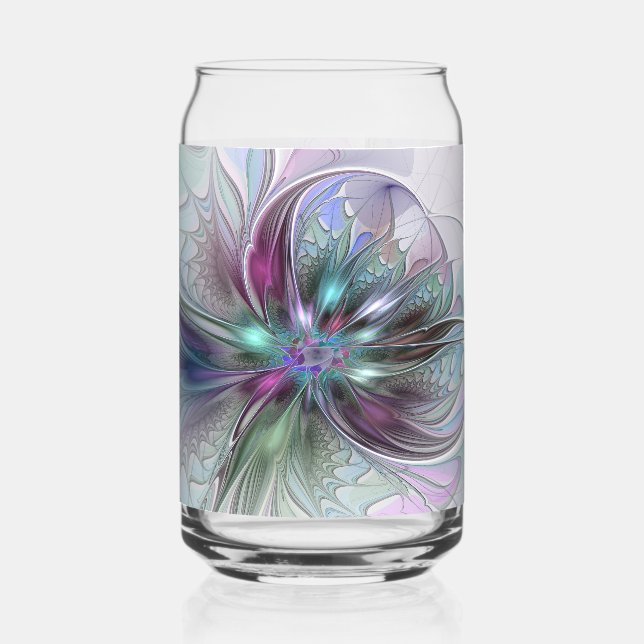 Colorful Fantasy Abstract Modern Fractal Flower Can Glass (Front)