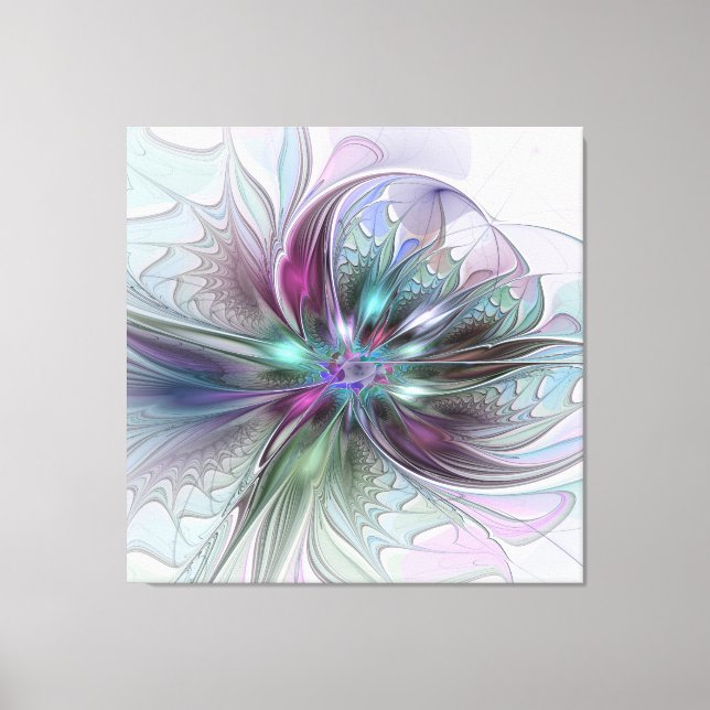 Colorful Fantasy Abstract Modern Fractal Flower Canvas Print (Front)