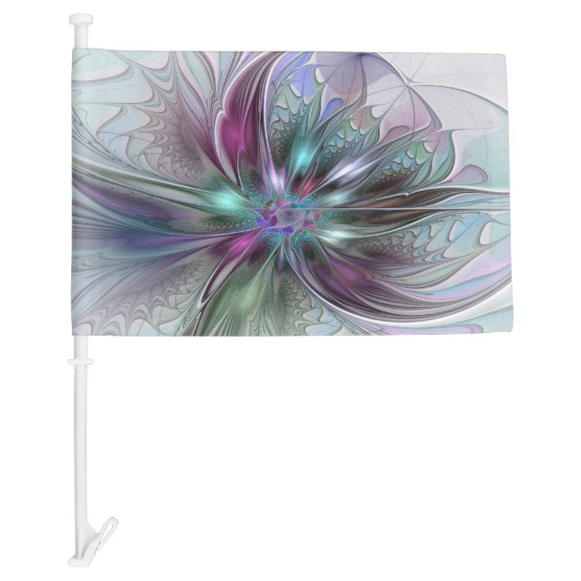 Colorful Fantasy Abstract Modern Fractal Flower Car Flag (Front)