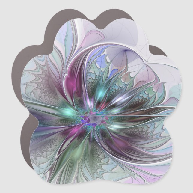 Colorful Fantasy Abstract Modern Fractal Flower Car Magnet (Front)
