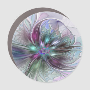 Colorful Fantasy Abstract Modern Fractal Flower Car Magnet