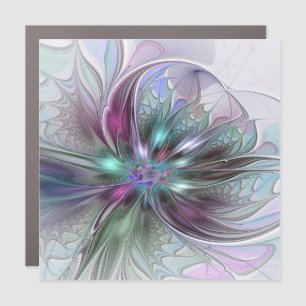 Colorful Fantasy Abstract Modern Fractal Flower Car Magnet