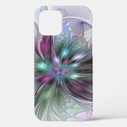 Colorful Fantasy Abstract Modern Fractal Flower iPhone 12 Case