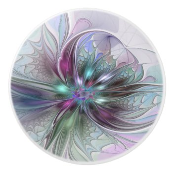 Colorful Fantasy Abstract Modern Fractal Flower Ceramic Knob by GabiwArt at Zazzle