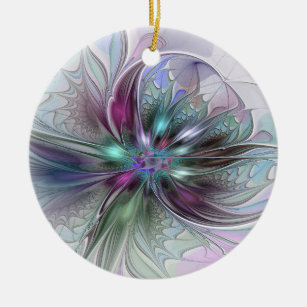 Colorful Fantasy Abstract Modern Fractal Flower Ceramic Ornament