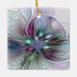Colorful Fantasy Abstract Modern Fractal Flower Ceramic Ornament