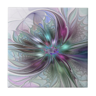 Colorful Fantasy Abstract Modern Fractal Flower Ceramic Tile