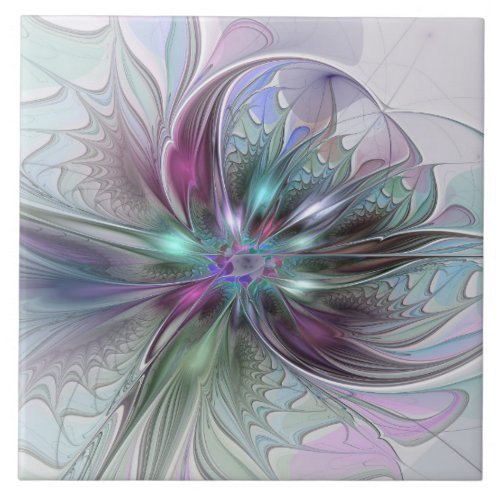 Colorful Fantasy Abstract Modern Fractal Flower Ceramic Tile