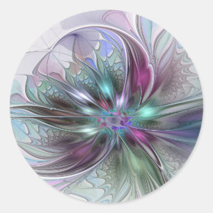Colorful Fantasy Abstract Modern Fractal Flower Classic Round Sticker