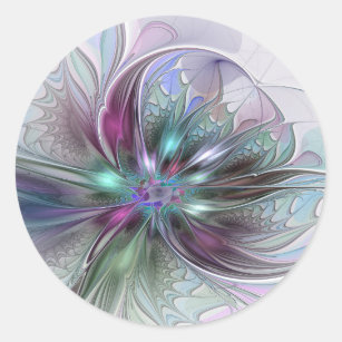 Colorful Fantasy Abstract Modern Fractal Flower Classic Round Sticker