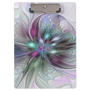 Colorful Fantasy Abstract Modern Fractal Flower Clipboard