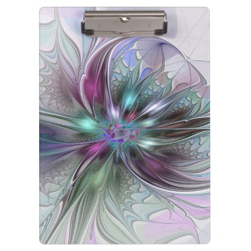 Colorful Fantasy Abstract Modern Fractal Flower Clipboard