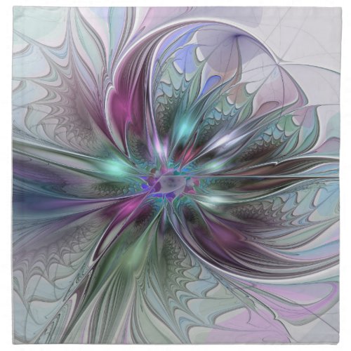 Colorful Fantasy Abstract Modern Fractal Flower Cloth Napkin