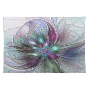 Colorful Fantasy Abstract Modern Fractal Flower Cloth Placemat
