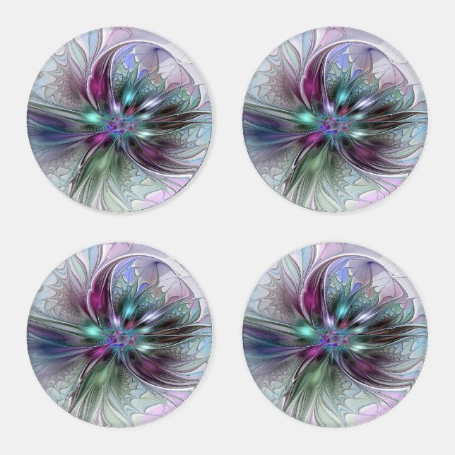 Colorful Fantasy Abstract Modern Fractal Flower Coaster Set (Set)