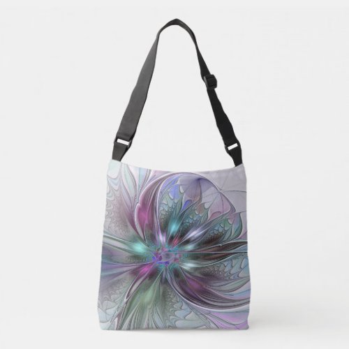Colorful Fantasy Abstract Modern Fractal Flower Crossbody Bag