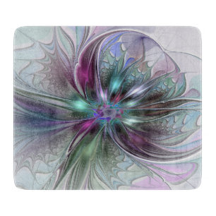 Colorful Fantasy Abstract Modern Fractal Flower Cutting Board