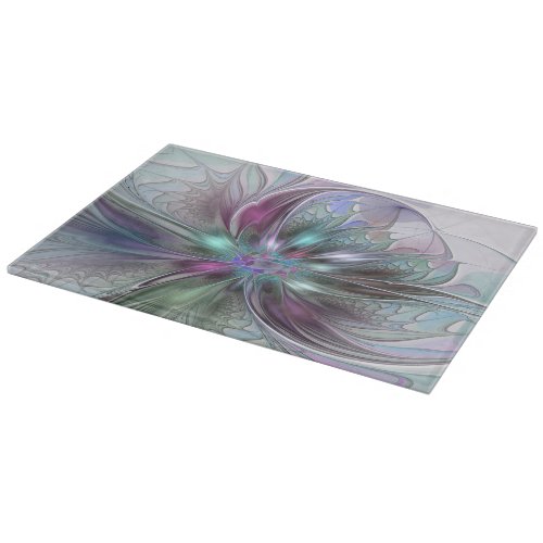 Colorful Fantasy Abstract Modern Fractal Flower Cutting Board