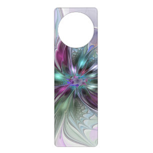 Colorful Fantasy Abstract Modern Fractal Flower Door Hanger