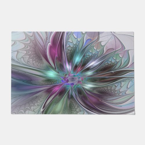 Colorful Fantasy Abstract Modern Fractal Flower Doormat