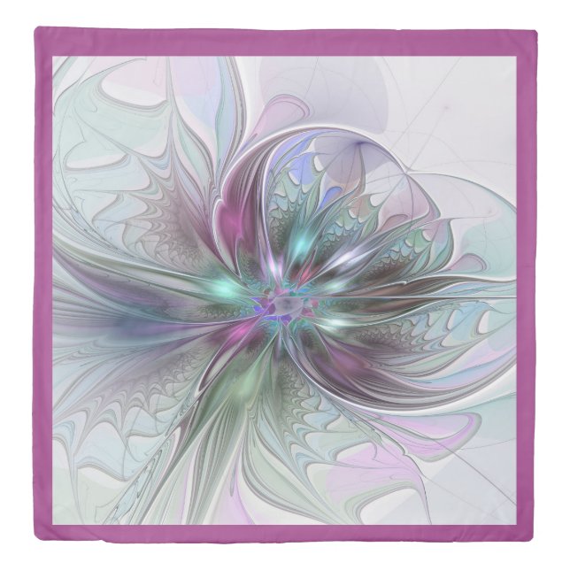 Colorful Fantasy Abstract Modern Fractal Flower Duvet Cover (Front)
