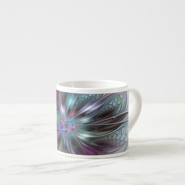 Colorful Fantasy Abstract Modern Fractal Flower Espresso Cup (Front Right)