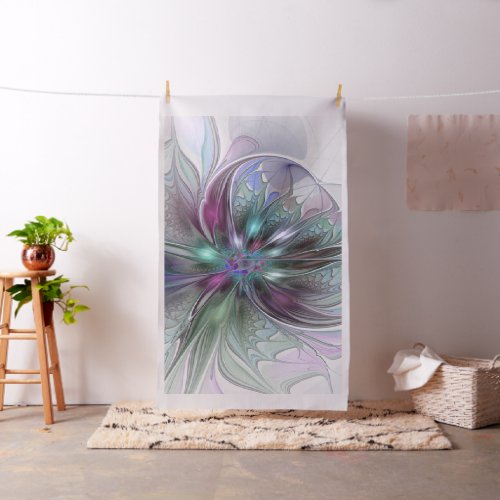 Colorful Fantasy Abstract Modern Fractal Flower Fabric