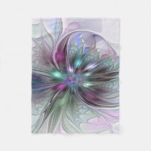 Colorful Fantasy Abstract Modern Fractal Flower Fleece Blanket